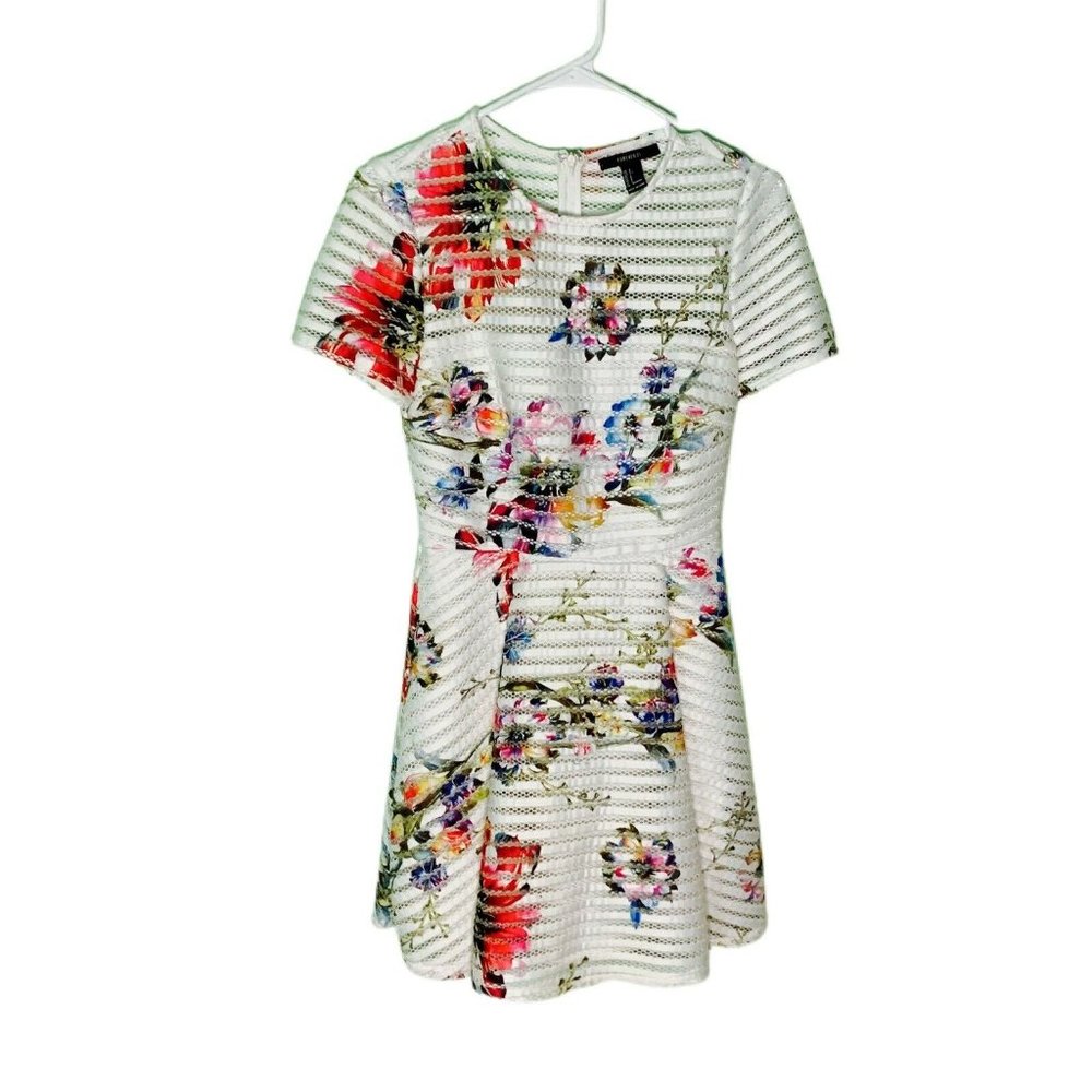 Forever 21 White Floral  A Line Fit Flare Sheer  Women's Dress SZ S
